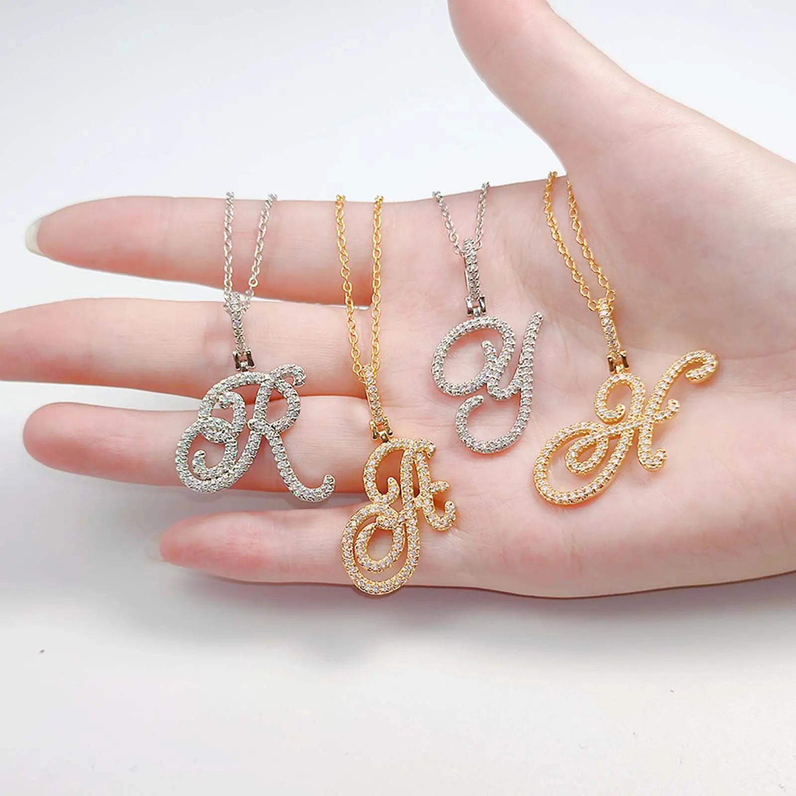 Zircon hip-hop pendant cursive English letters A~Z pendant disco necklace y2k couple gift fashion all-match party jewelry