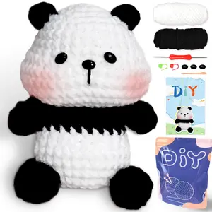 Panda Crochet Material Package, 1 Set Cute Crochet Stuffed Animal Kit, Beginner Crochet Kits, Crochet Animal Kit for Beginners, Crochet Items Include Videos Tutorials, Yarn, Seam Markers, and Instructions