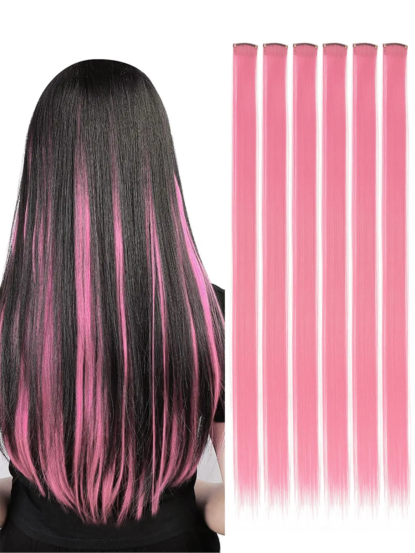 6pcs Women's Trendy 20inch Long Straight Synthetic Clip-in Hair Extensions, Natural Fluffy Striking Hair Extensions for Highlight, Fashionable Hair Pieces for Daily & Party Decoration
