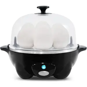 Rapid Egg Cooker, 7 Easy-To-Peel, Hard, Medium, Soft Boiled Eggs, Poacher, Omelet Maker, Auto Shut-Off, Alarm, 16-Recipe Booklet, Black