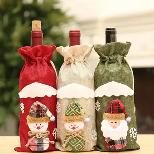 Christmas-Themed Decorative Wine Bottle Set, 3-Piece Gift Bag Accessories, Perfect for Home & Hotel Decoration, Festive Holiday Gift Idea