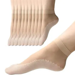 10 Pairs Nylon Socks for Women, Antil-Slip Thin Ankle High Tight Socks w/Reinforced Sole and Toe