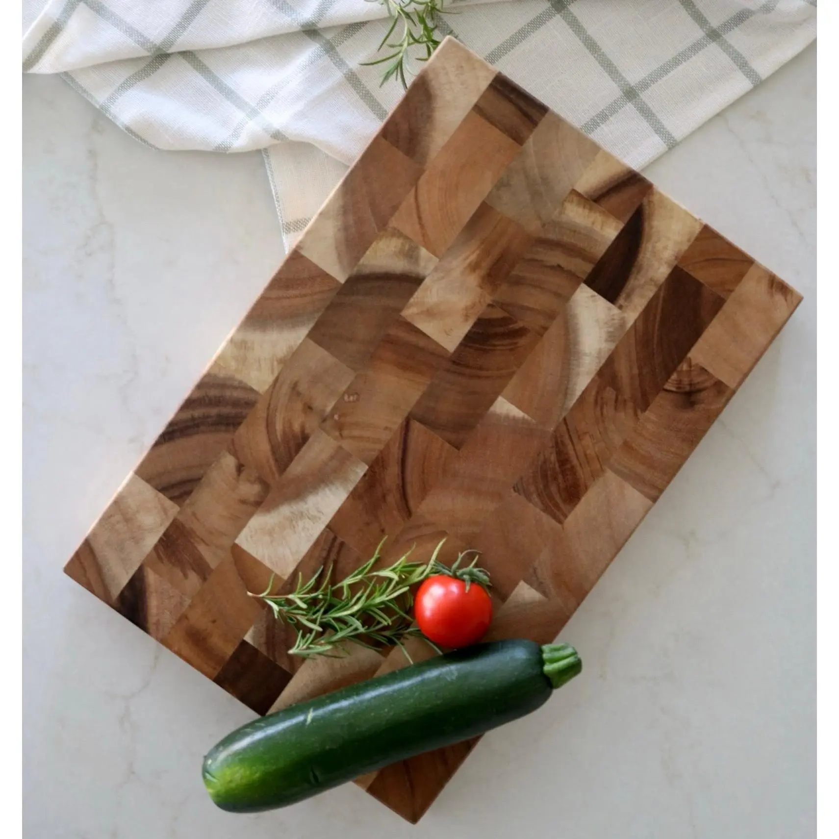 Suar Wood End Grain Butcher Block, with handles