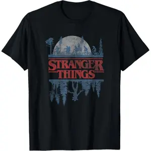 Men's Stranger Things Graphic Tee - Blue Gradient Shadow, Upside Down Logo, Novelty Thermal Print, Soft Fabric