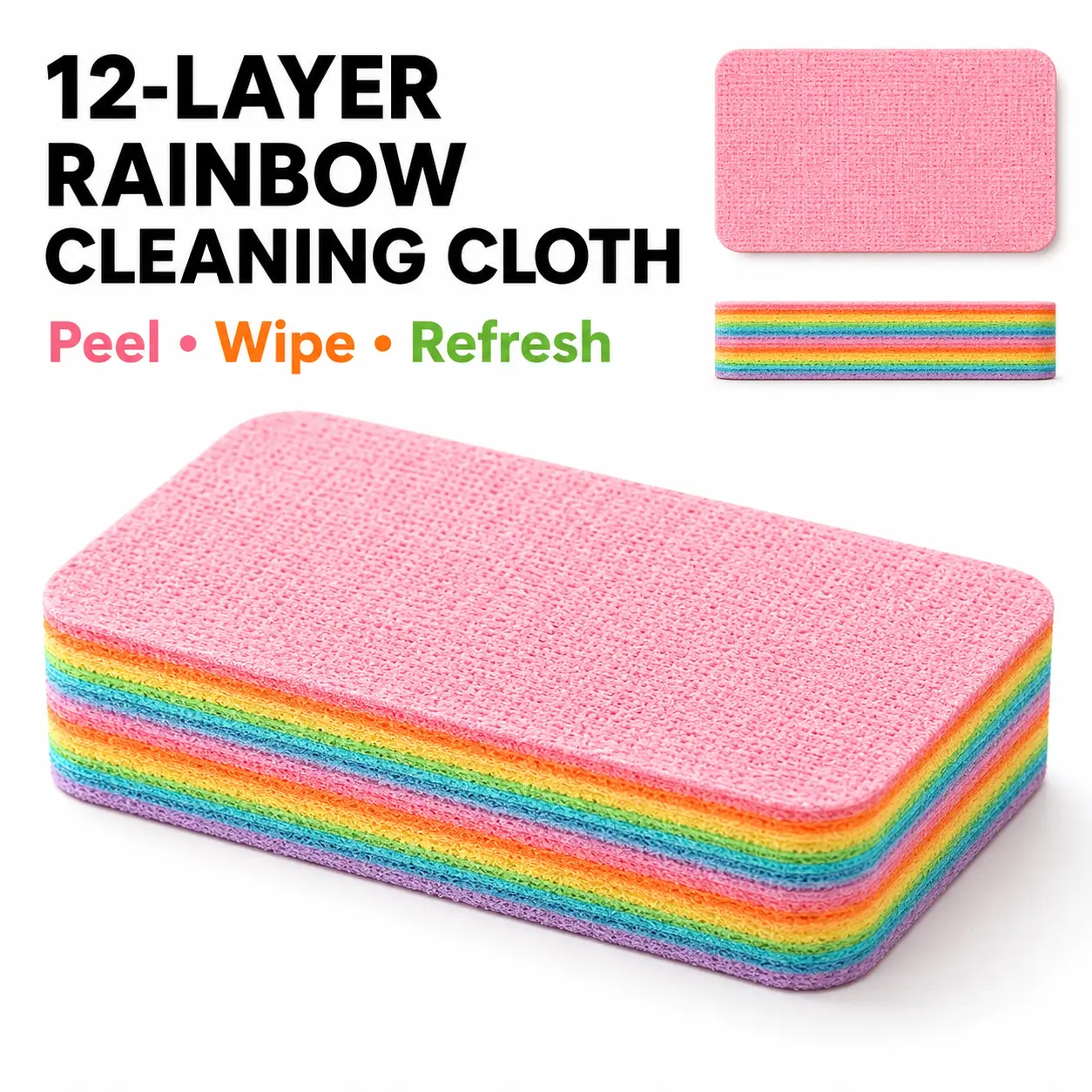 Disposable Cleaning Pads 12 Layer, Peel-Away Design Multi-Purpose Non-Woven Face Towels for Kitchen & Bathroom, Hygienic Disposable Cleaning Cloths, Strong Absorbent Disposable Washcloths, Household Cleaning Supplies