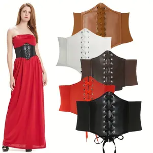 Women'S Vintage Wide Waist Belt With Waist Support - Adjustable Corset Style Lace-Up Belt Suitable For & Tummy Control, Historical Fashion Accessory