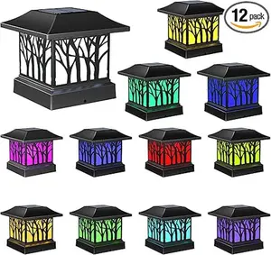 【mothersdaygift】Viewsun 12 Pack Solar Post Cap Lights, Outdoor Fence Solar Powered Cap with 4 Lighting Modes Waterproof Light Decorative for Deck Patio or Garden Decor, Fits 4x4 Wood Vinyl Posts (Tree-Pattern Design) Christmas gift sets