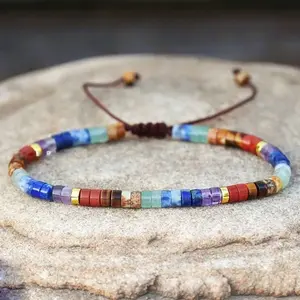 Natural Stone Women's Bracelet Boho Adjustable Natural Stone Beads Beaded Braided Bracelet Handmade Colorful Bracelet