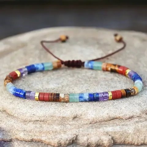 Natural Stone Women's Bracelet Boho Adjustable Natural Stone Beads Beaded Braided Bracelet Handmade Colorful Bracelet