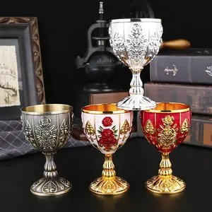 Large Metal Engraved High Footed Cup, Vintage Luxury Style, Relief Craftsmanship, Perfect Gift, Unique Desk Decor for Study Room & Living Room