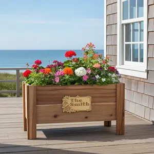 Personalized Cedar Raised Planter Box with Custom Plaque Plate