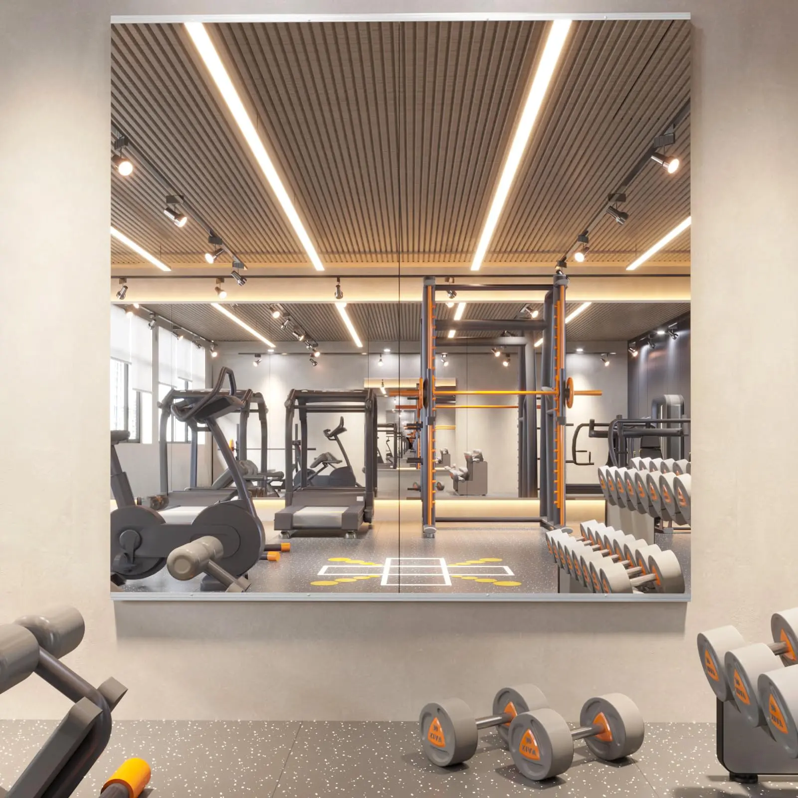 Rectangle Modern Wall-Mount Mirror - Durable Frameless Tempered Glass Full-Length Mirror with Float Installation, Ideal for Home Fitness & Decoration