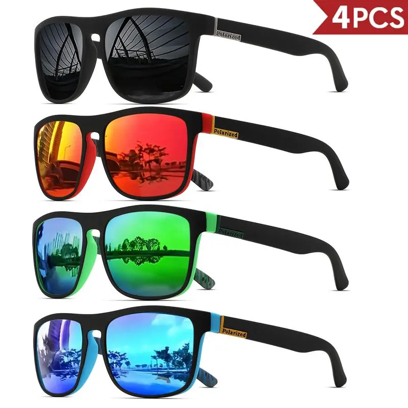 Unisex Adults' 4-Pack Classic Square Polarized Eyewear, Lightweight Polycarbonate Frame, Universal Fit, UV-Protection Lens (UV400), Ideal for Fishing & Cycling, Fashion Accessory