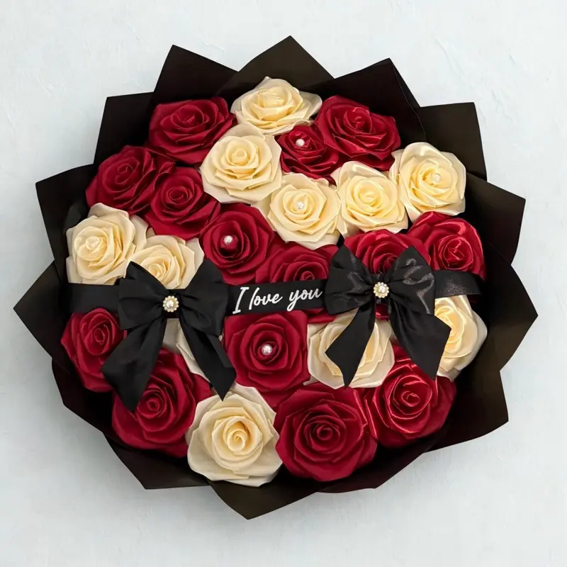 Luxury Eternal Rose Bouquets Handmade with Premium Satin & Silk Ribbons Lasting Forever Gift Decorative Elegant Roses for Special Moments