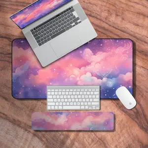 Desk Mat Kawaii, Pink Sky Mouse Pad, Cute Gaming Mouse Pad, Night Sky Gaming Desk Mat, Cutecore Desk Accessories, Cozy Gamer Gifts, Desk Mat Gifts