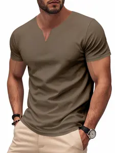 Men's British gentleman V-neck knitted sportswear short-sleeved T-shirt, quick-drying type, fashionable loose fit, suitable for casual daily wear, casual and form-fitting style, essential item for men's wardrobes, Quick Drying Top