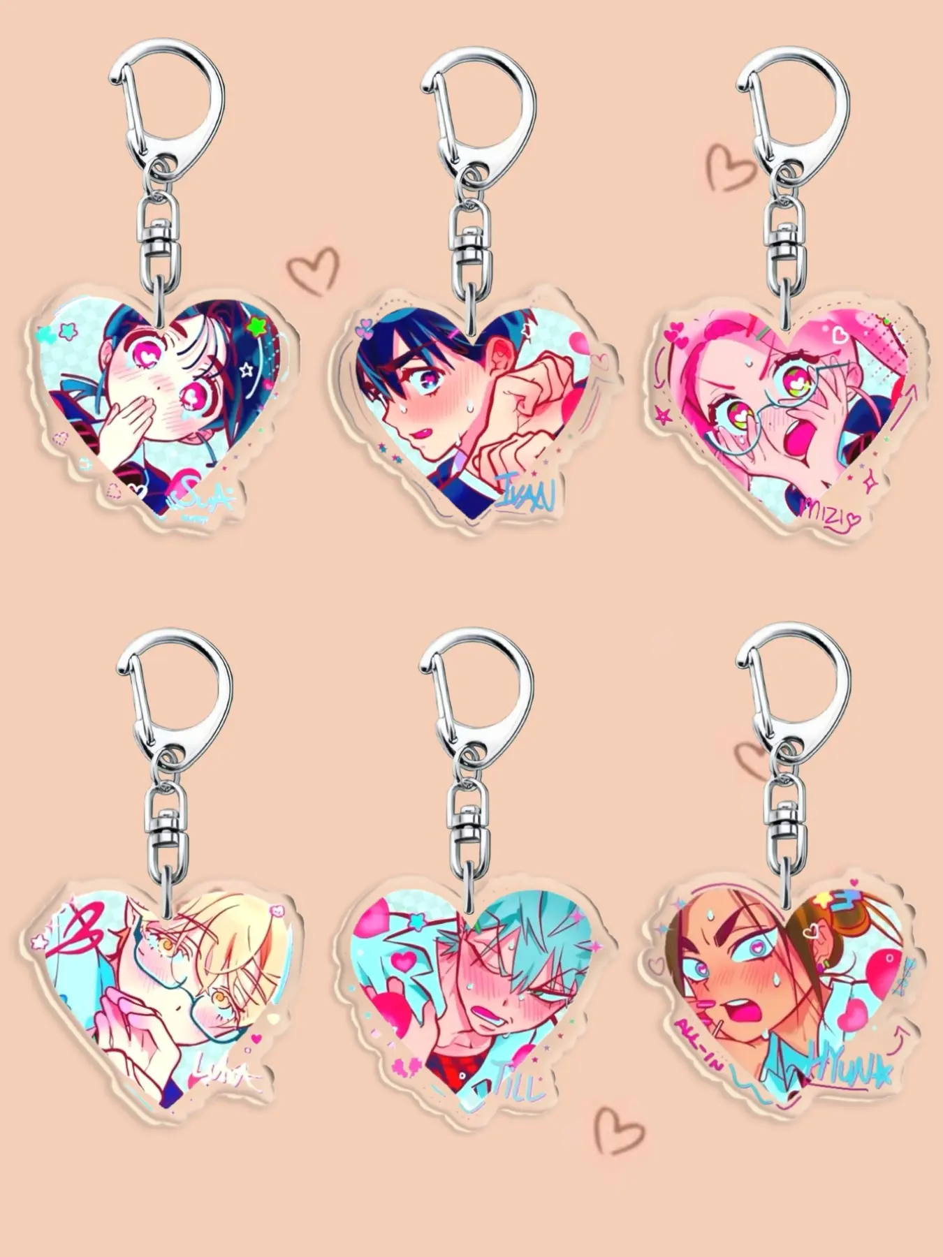 New Hot Korean Cartoon Chibi Keychain, Unisex Backpack Accessory, Luka Ivan Till Mizi Hyuna Sua Heart Shape Role Play Key Ring, Keychains Cute, Trendy Cute Keychain, Fan Collection Gift