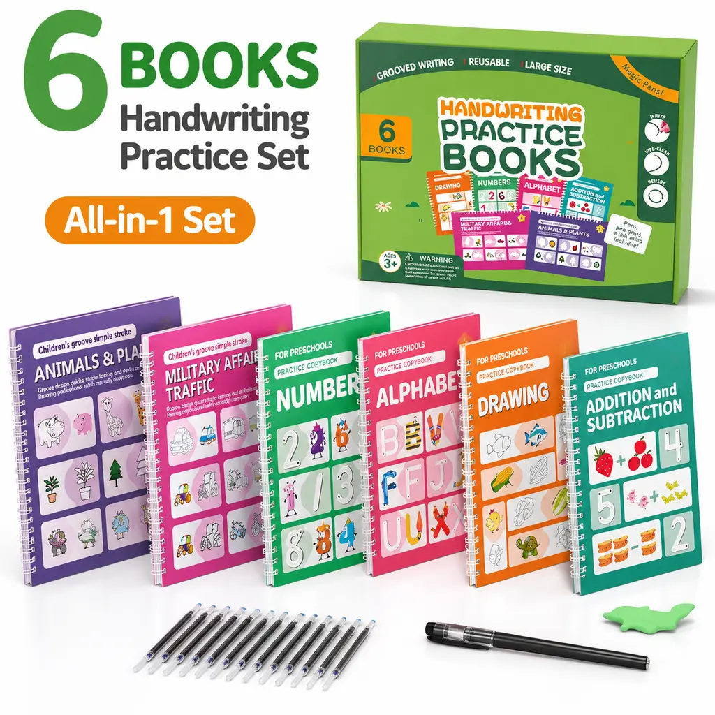 Back to School Magic Writing Kit | Reusable Preschool Learning Activity Set with Groove Practice Books, Alphabet Numbers Drawing Tracing Activities, Montessori Materials, Screen Free Toy, Fine Motor Skills, Kindergarten Supplies