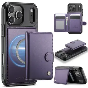 Wallet Phone Case Cover Protector for iPhone 17/16/15/14/13 Pro Max/16 Plus/17 Pro, 3 Card Slots + 2 Wallet Pockets, Cash, Rfid Shielding, Magnetic Closure, Cellphone Casing
