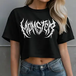CROP TOP - Momster Metal Font Graphic Tee Alternative Streetwear Punk Clothing Women