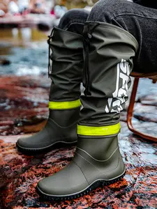 Couple High-Top Lightweight Rain Boots, Foldable Water Shoes Design, Waterproof Non-Slip Mid-Calf Rainboots for Beach Fishing Outdoor Work Footwear