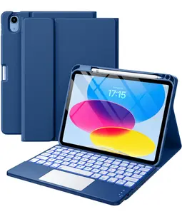 Compatible for iPad 11th 10th Generation Case(No Ipad) with Keyboard, Folio Cover with Pencil Holder, Multi-Touch Trackpad, 7 Color Backlit, Detachable Keyboard for iPad (A16) 11th/10th Gen (Navy Blue)