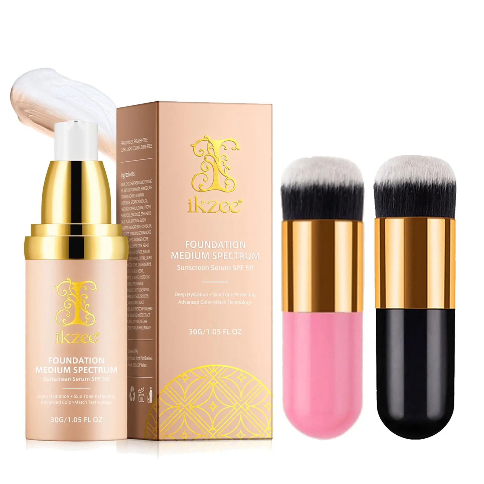 Ikzee Color Changing Foundation + / Makeup Brush, Moisturizing Hydrating Matte Liquid Foundation, Coverage, Flawless, Long-Lasting & Lightweight, Suitable for Daily Use