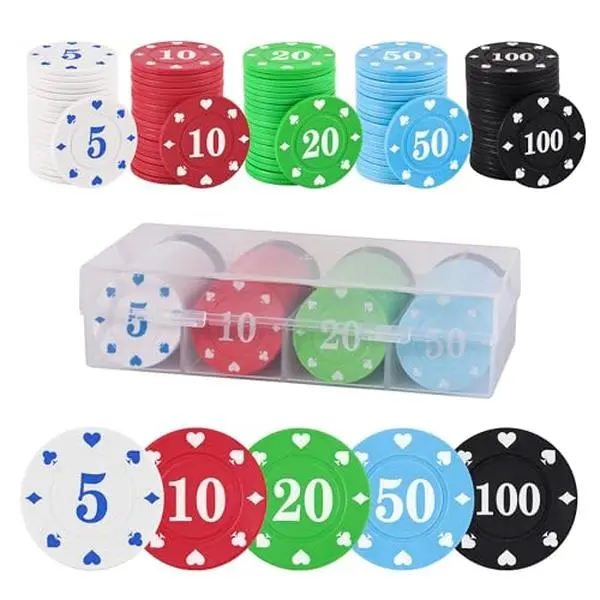 Plastic Poker Chips Set with Storage Box for Blackjack, Texas Hold'em, Night Poker Games