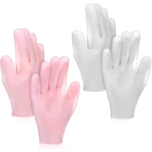 2 Pairs Hand Moisture Gloves,Silicone Gloves for Dry Hands - Moisturizing Glove for Dry Hands, Overnight Moisture Glove for Softening Rough Skin - Pink & White