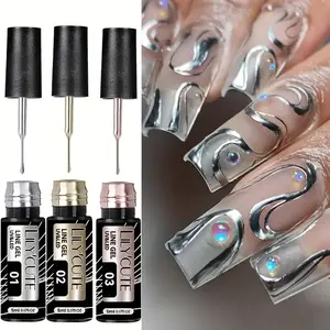 3pcs/set Super Bright Gel Polish,  Metallic Liner Mirror Pull Line Graffiti Stripe Semi-Permanent Nail Art Varnish Charms Chrome Polish Kit - Manicure, solid gel polish, halloween nails, Cosmetic, Perfect Holiday Gift, Christmas Gift