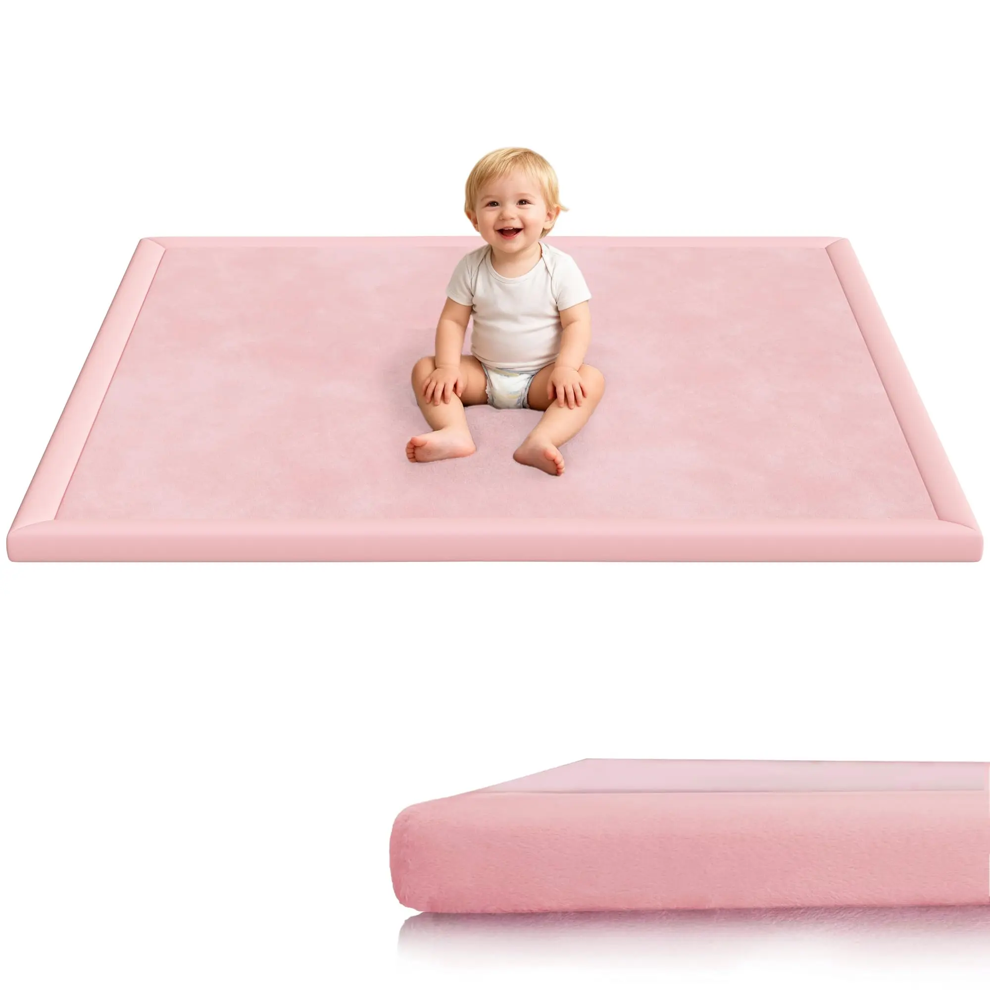 1.3'' Thick Padded Baby Play Mat, Plush Coral Velvet Nursery Rug for Infants and Newborns, Large Non-Slip Memory Foam Floor Mat for Tummy Time & Crawling, 118'' x 79'', Play Mat For Babies
