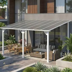 YJ-Garvee 10 ft x10 ft Wall-Mounted Hardtop Gazebo | 6 mm UV-Resistant Polycarbonate Roof | Reinforced Aluminum Lean-to Pergola for Patio, Deck, Backyard | All-Weather Shelter