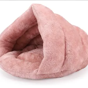 Triangle Cave Bed for Cats and Small Dogs - Warm Soft Pet Tent, Burrow Nest, Portable Snuggle Sack Sleeping Bag House for Rabbits, Puppies, and Kittens, 40x35x28cm (Pink, Gray)