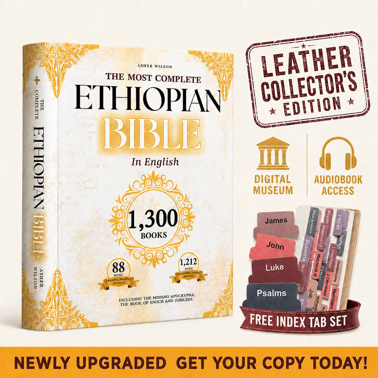 Newly Upgraded Leather Collector’s Edition Study Bible - Complete Ethiopian Bible in English with 88 Books, Enoch in English, Jubilees, Missing Apocrypha, Free Index Tabs, 88+ Digital Access & Audiobook