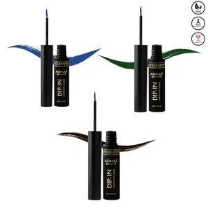 ARMAF BEAUTE DIPIN LIQUID EYELINER - NIGHT, EMERALD & AQUA MARINE - Net Wt.e 4ml/ 0.13 fl.oz Lightweight Lipliner Pack Waterproof Makeup Cosmetic