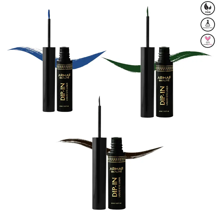 Armaf Dipin Liquid Eyeliner - Long Lasting & Smudge Proof Formula for Adults | Lightweight Cosmetic in Night, Emerald & Aqua Marine Shades, 4ml, Smudge Proof Eyeliner, Long Lasting Eyeliner, 6 Months