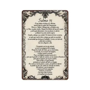 12x8inch Aluminum Decor Signs Vintage Psalm 91 Wall Art Spanish Inspirational Religious Wall Decor, Home Prayer Room & Holiday Celebrations Metal Sign