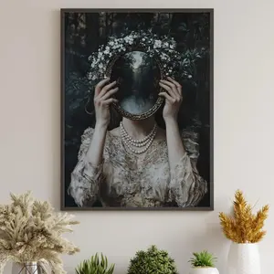 Mirror Victorian Aesthetic unframed Poster, Moody Gothic Victorian Woman Wall Art, Gothic Dark Academia Home Decor