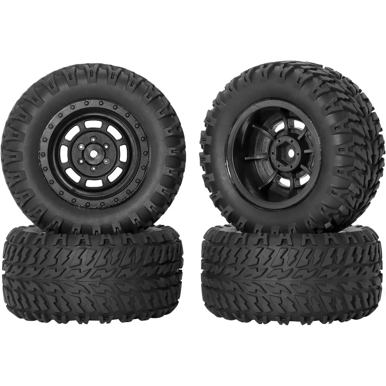 12mm Hex PreGlued RC Wheels and Tires 4PCS, Fit for 1/14 Hyper Go H14BM, 1/10 Scale Traxxas RC Short Course Truck, Riaario Amoril Mini RC Truck