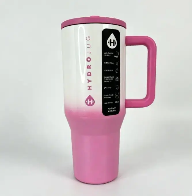 HydroJug 40oz (500-1000 ml) Pink Ombre Print Insulated Stainless Steel Tumbler - Leakproof, Cup Holder Friendly, Portable, 24H Cold Retention, Sublimation Compatible, Modern Drinkware for Adults, Water