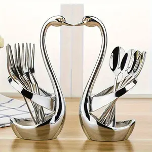 1 pcs silver swan base bracket, stainless steel swan-shaped Tableware cutlery rack, suitable for coffee bars and restaurants, ideal for wedding and entertainment table decoration