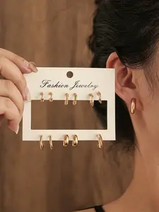Fashion C Shape Earrings Set, High-End Hepburn Style Ear Studs, Versatile Women's Jewelry, 6 Pairs, Perfect for Any Occasion
