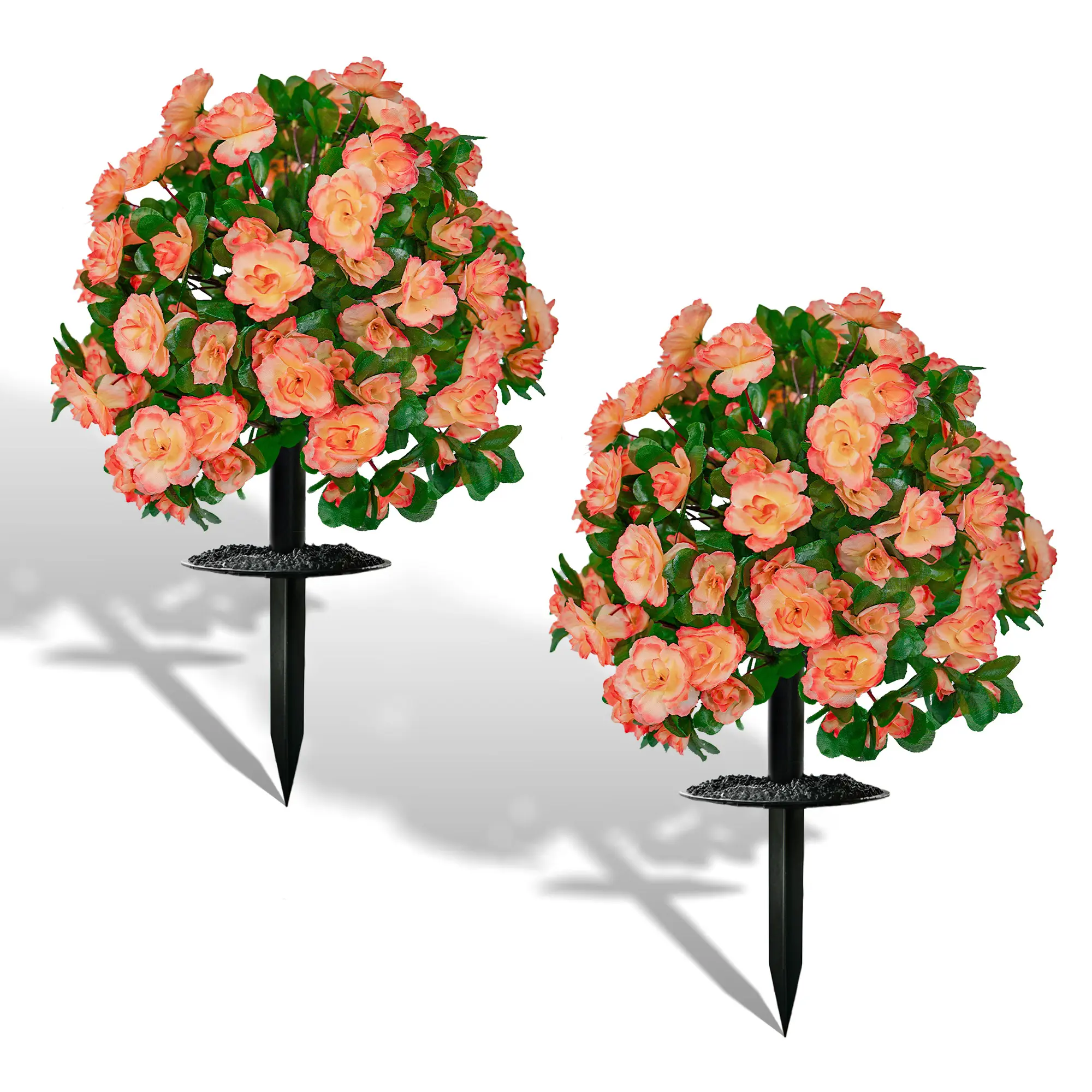 Orange Gradient Faux Outdoor Topiary Balls Set of 2 - Realistic Design Artificial Plants with Ground Insert, Outdoor Decor for Patio Garden Home Front Porch Decoration