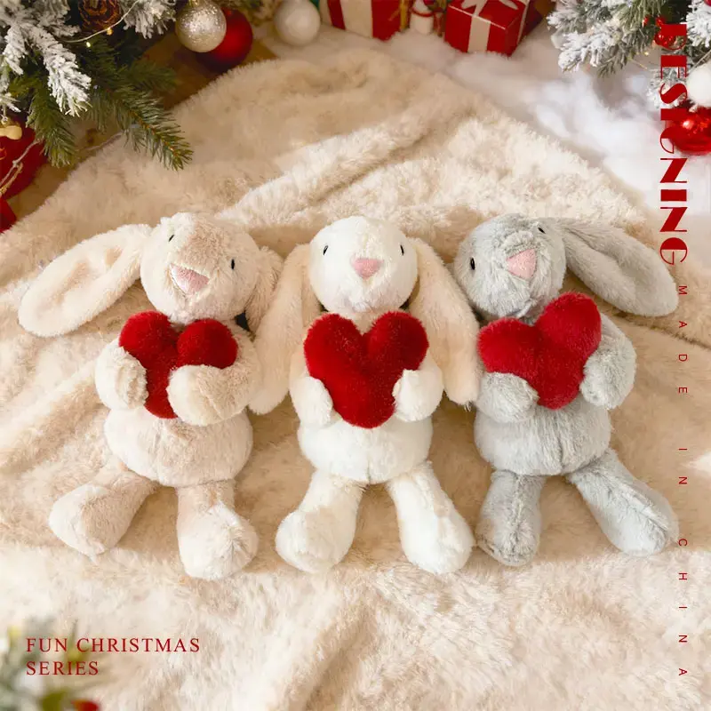 An adorable long-eared plush bunny—holding a heart to express affection and accompanied by a gift bag—makes a perfect, meaningful gift for Valentine's Day, anniversaries, and birthdays.