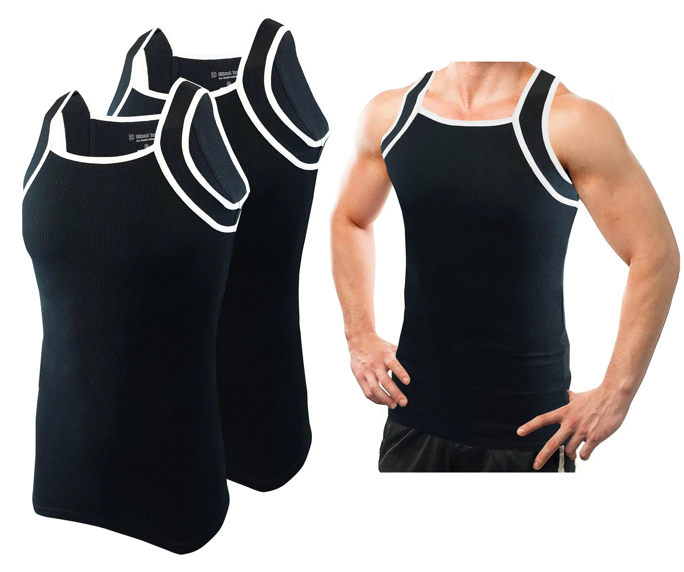 Square Cut Tank Top Men's 2 Pack | Muscle Rib Accent Trim | Solid Color | Sleeveless  | Summer Wear | Indoor & Outdoor Sports | Soft & Breathable | High-Quality Ribbed Cotton