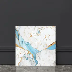 20pcs Marble Peel and Stick Backsplash Waterproof Washroom Wall Panels, Peel and Stick Tile, PVC Wall Panels for Kitchen,Bathroom,Living Room,Blue and Gold, Home Decor(Not Real Tile,11.8" x 11.8")