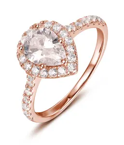 Pear Cut Halo Rose Gold Plated 925 Sterling Silver CZ Engagement Ring Band Bridal Stackable Travel Ring Size 2.5-15 MLH4R
