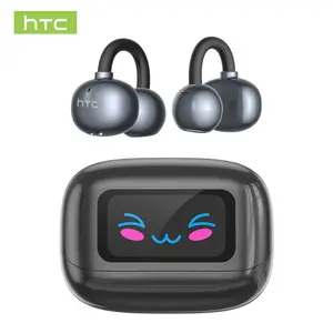 HTC NE54 Clip-On Ear Headphones Bluetooth 6.0 Full Color Touch Screen Wireless Audio Headphones IPX5 Waterproof Sports Headsets Noise Reduction Built-in Microphone for Music & Phone Calls