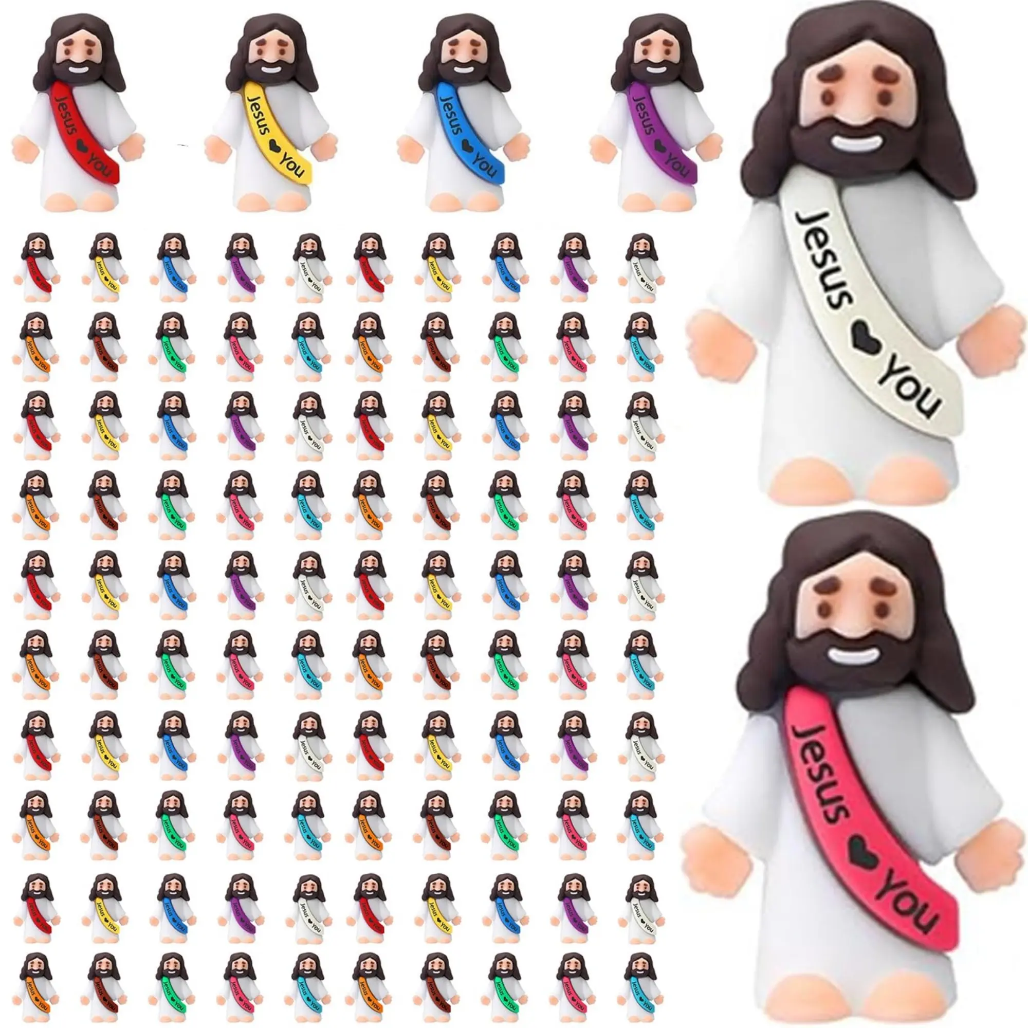 100 Mini Easter Jesus Figures Bulk Jesus Figures Love You Figures Religious Gift 8 Colors of Little Jesus (Bright Colors)