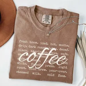 Comfort Colors Coffee Favorite Words T-Shirt – Premium Soft-Washed Coffee Lover Tee – Aesthetic Morning Ritual Graphic Top – Trendy Caffeine Core Era Apparel – Soft-Washed Oversized Coffee Lover Shirt